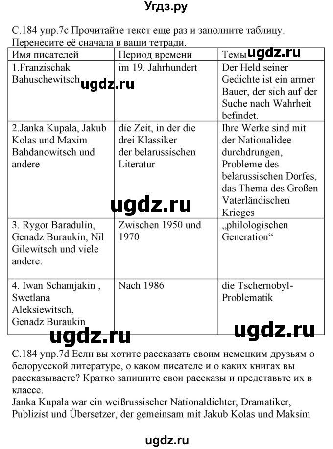 ГДЗ (Решебник) по немецкому языку 8 класс Будько А.Ф. / страница номер / 184