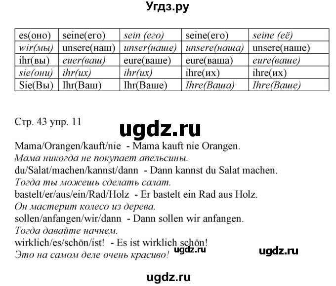 ГДЗ (Решебник) по немецкому языку 5 класс (рабочая тетрадь Alles Klar!) Радченко О.А. / тетрадь №2. страница номер / 43(продолжение 2)