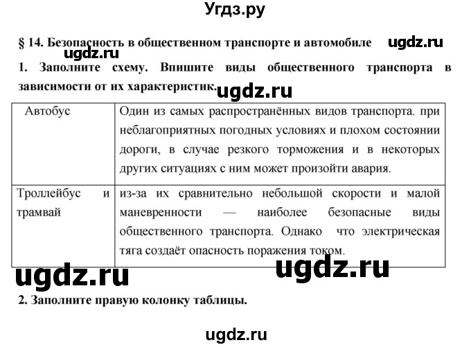 ГДЗ (Решебник) по обж 5 класс (рабочая тетрадь) Латчук В.Н. / параграф / 14