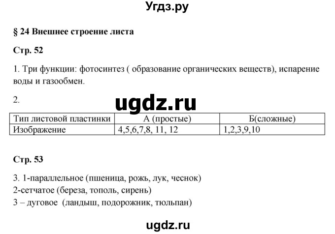 ГДЗ (Решебник) по биологии 7 класс (рабочая тетрадь) Пасечник В.В. / парагарф / 24