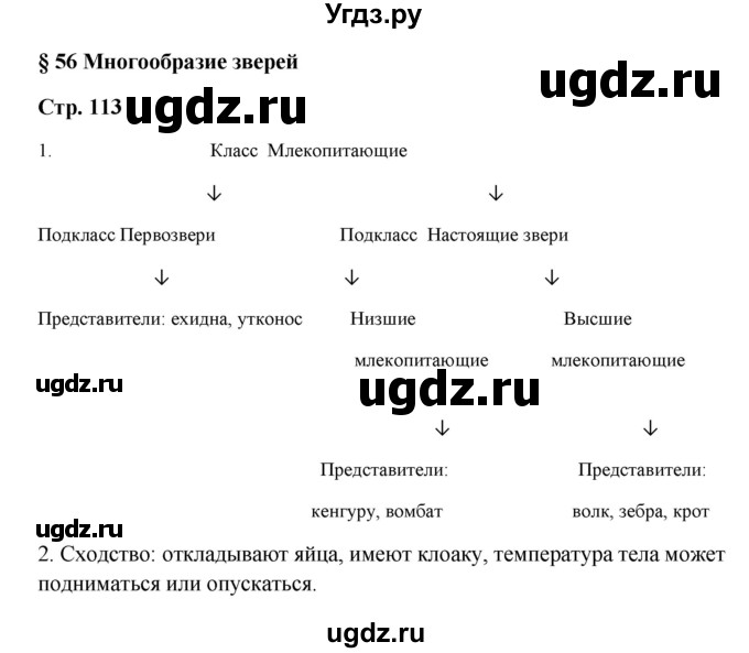 ГДЗ (Решебник) по биологии 7 класс (рабочая тетрадь) Пасечник В.В. / парагарф / 56