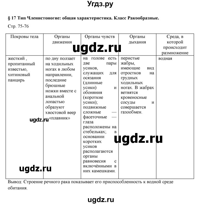 ГДЗ (Решебник) по биологии 7 класс Шаталова С.П. / параграф / 17