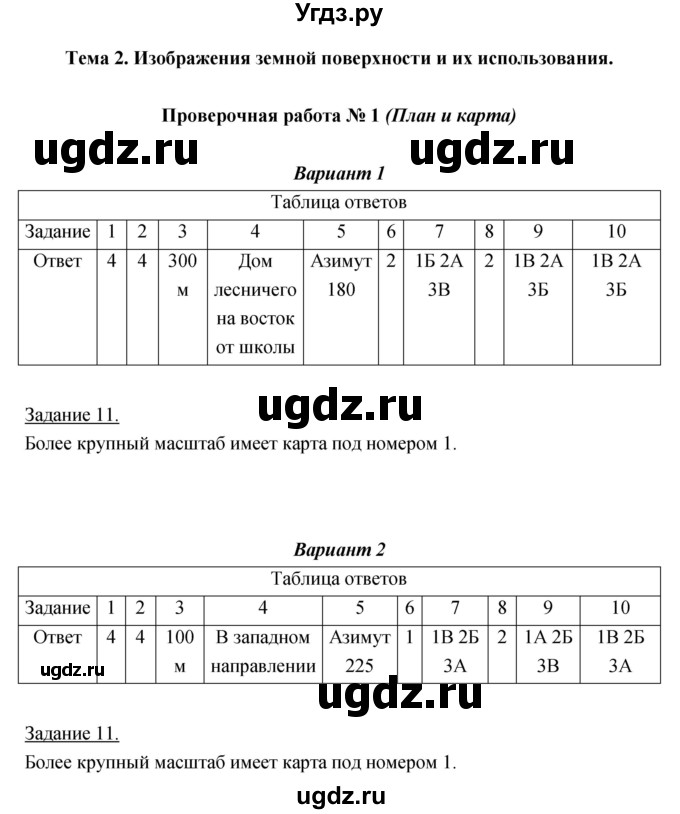 ГДЗ (Решебник) по географии 5 класс (тетрадь-экзаменатор) Барабанов В.В. / тема 2 (проверочная работа) / 1 (План и карта)