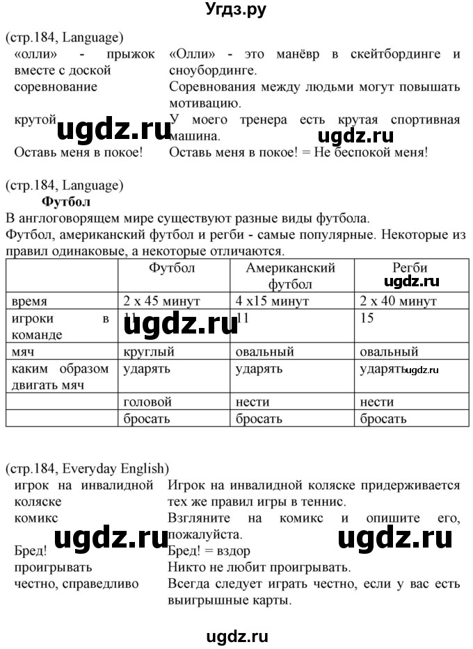 ГДЗ (Решебник) по английскому языку 8 класс Пахомова Т.Г. / страница / 184