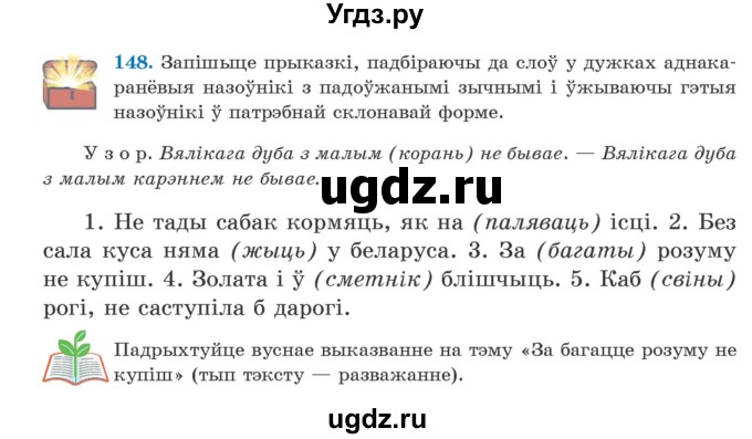 ГДЗ (Учебник) по белорусскому языку 5 класс Валочка Г.М. / частка 2. практыкаванне / 148