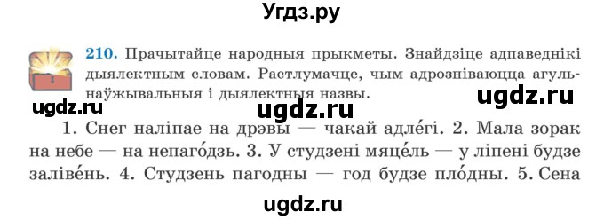 ГДЗ (Учебник) по белорусскому языку 5 класс Валочка Г.М. / частка 2. практыкаванне / 210