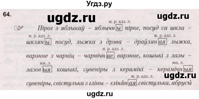 ГДЗ (Решебник №2) по белорусскому языку 5 класс Валочка Г.М. / частка 1. практыкаванне / 64