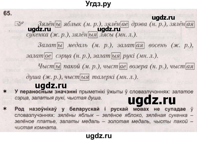 ГДЗ (Решебник №2) по белорусскому языку 5 класс Валочка Г.М. / частка 1. практыкаванне / 65