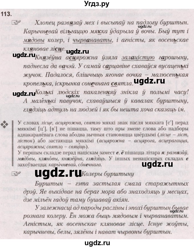 ГДЗ (Решебник №2) по белорусскому языку 5 класс Валочка Г.М. / частка 2. практыкаванне / 113