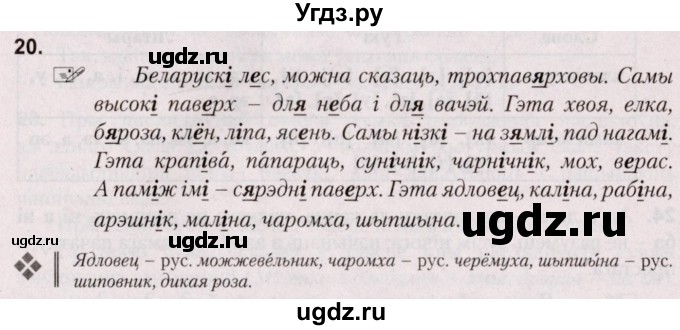 ГДЗ (Решебник №2) по белорусскому языку 5 класс Валочка Г.М. / частка 2. практыкаванне / 20