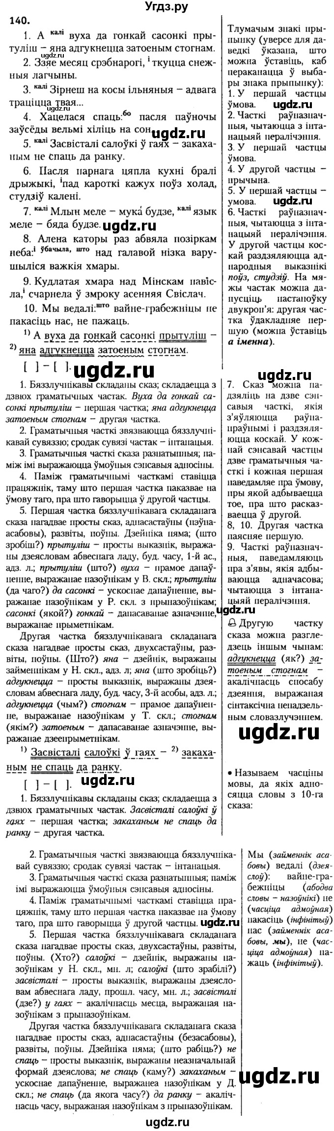 ГДЗ (Решебник №2) по белорусскому языку 9 класс Гарзей Н. М. / практыкаванне / 140