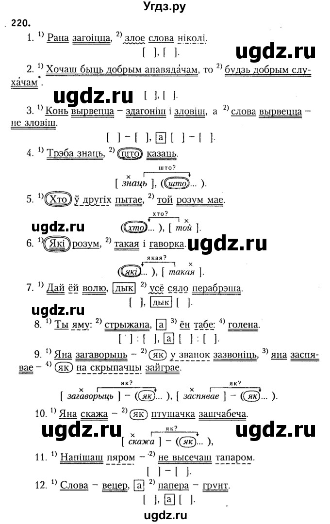 ГДЗ (Решебник №2) по белорусскому языку 9 класс Гарзей Н. М. / практыкаванне / 220