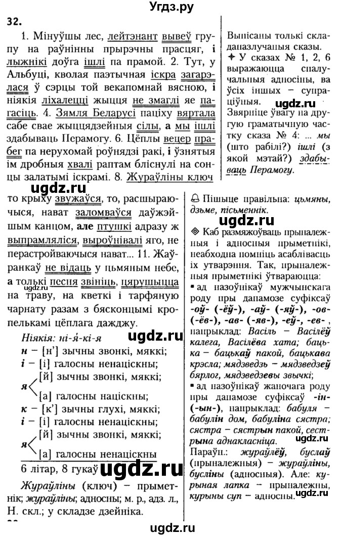 ГДЗ (Решебник №2) по белорусскому языку 9 класс Гарзей Н. М. / практыкаванне / 32