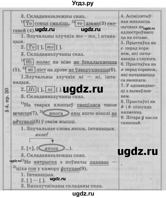 ГДЗ (Решебник №3) по белорусскому языку 9 класс Гарзей Н. М. / практыкаванне / 20(продолжение 2)