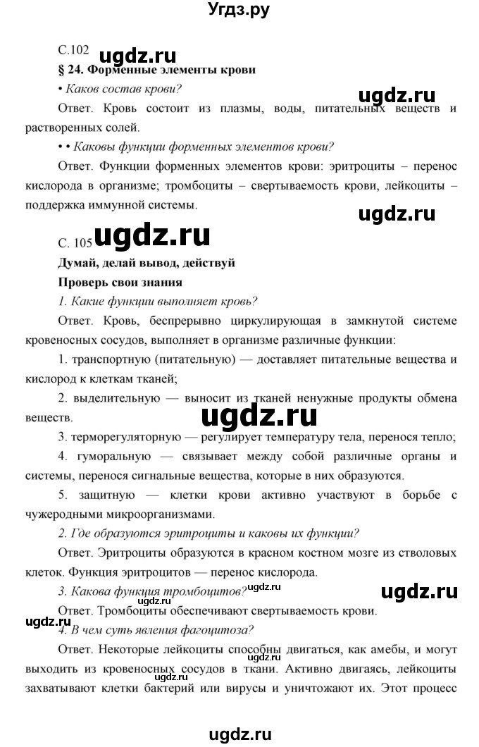 ГДЗ (Решебник) по биологии 8 класс Сивоглазов В.И. / параргаф / 24