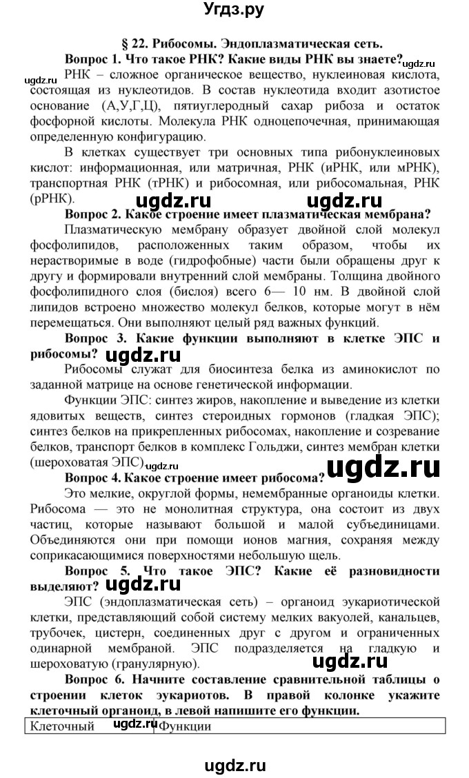 ГДЗ (Решебник) по биологии 10 класс Пасечник В.В. / параграф / 22