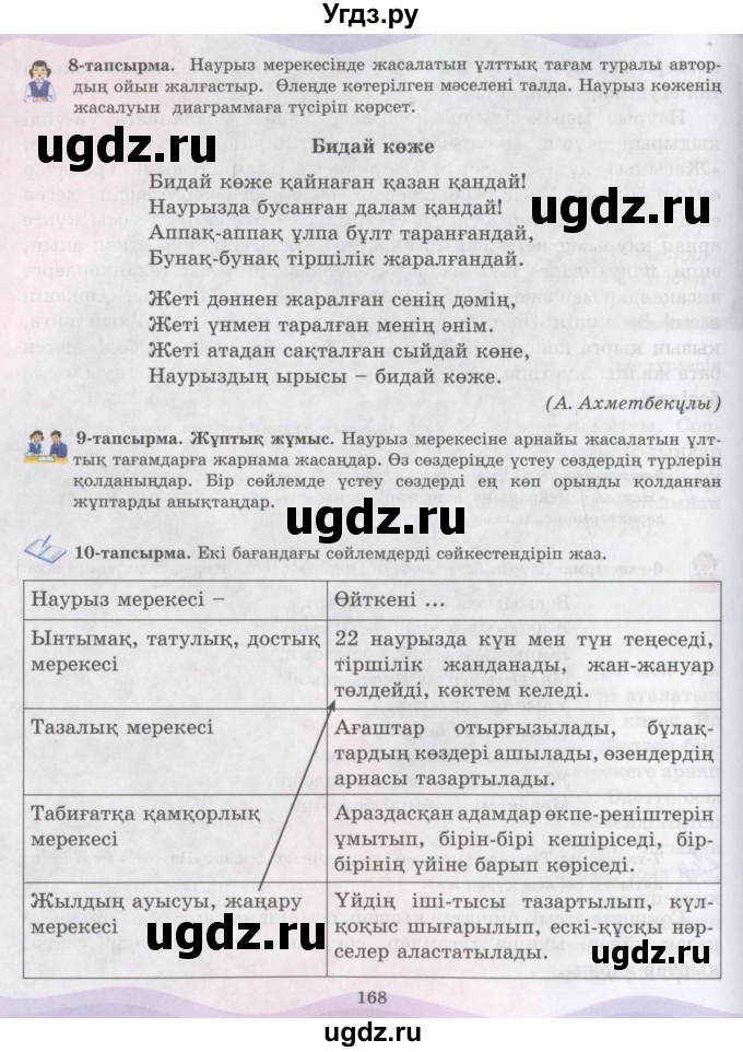 ГДЗ (Учебник) по казахскому языку 6 класс Аринова Б.А. / страница / 168