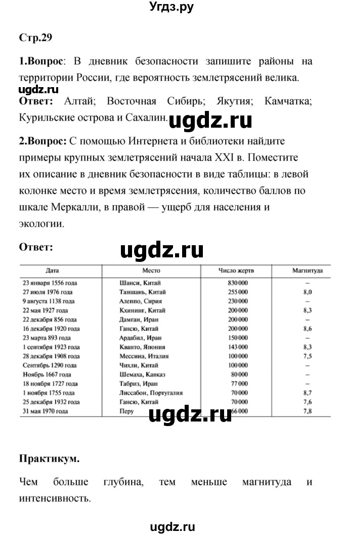 ГДЗ (Решебник) по обж 7 класс Смирнов А.Т. / после уроков (страница) / 29