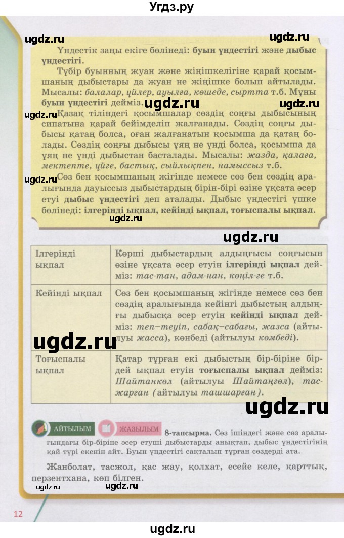 ГДЗ (Учебник) по казахскому языку 5 класс Даулетбекова	Ж. / страница / 12