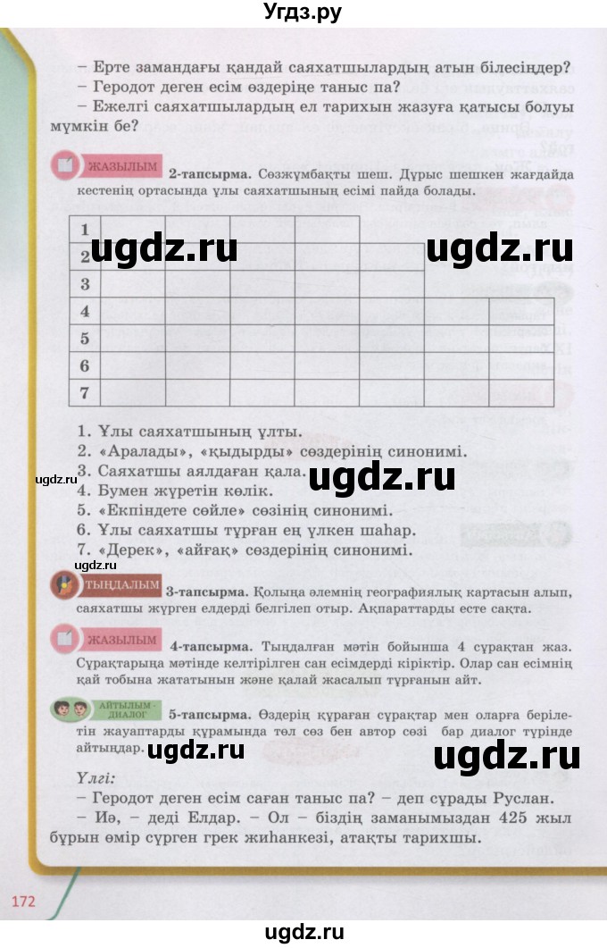 ГДЗ (Учебник) по казахскому языку 5 класс Даулетбекова	Ж. / страница / 172