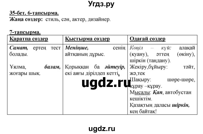 ГДЗ (Решебник) по казахскому языку 5 класс Даулетбекова	Ж. / страница / 35