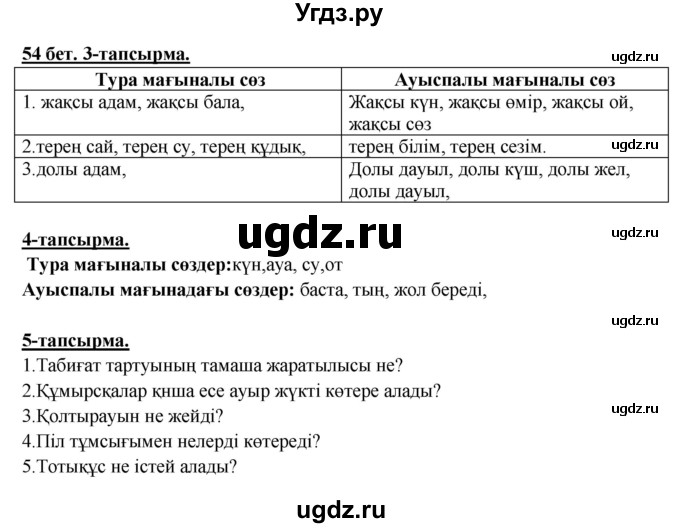 ГДЗ (Решебник) по казахскому языку 5 класс Даулетбекова	Ж. / страница / 54