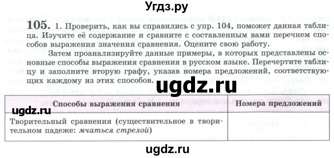 ГДЗ (Учебник) по русскому языку 11 класс Львова С.И. / упражнение / 105