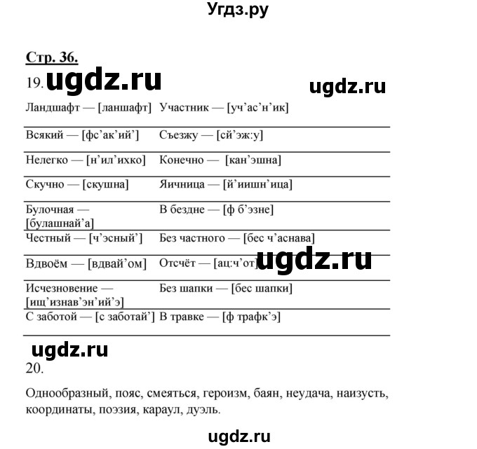 ГДЗ (Решебник) по русскому языку 7 класс (рабочая тетрадь) Склярова В.Л. / часть 1. страница / 36