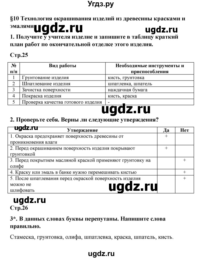 ГДЗ (Решебник) по технологии 6 класс (рабочая тетрадь) Тищенко А.Т. / параграф / 10