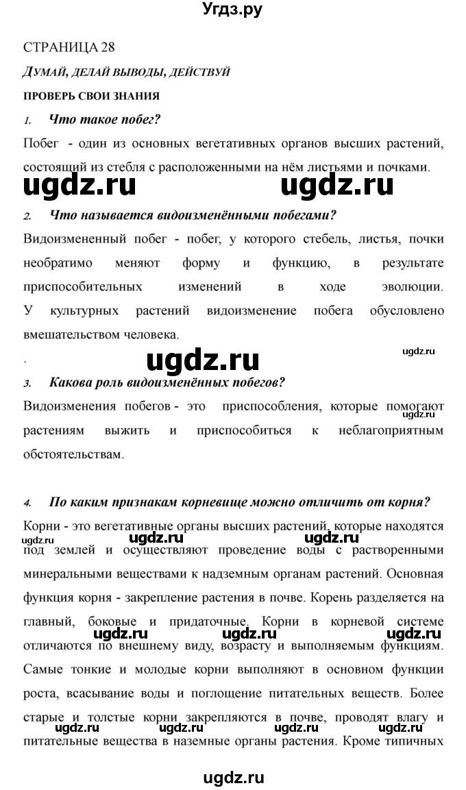 ГДЗ (Решебник) по биологии 6 класс Сивоглазов В. И. / страница / 28