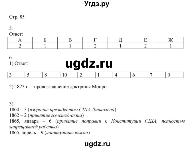 ГДЗ (Решебник) по истории 9 класс (рабочая тетрадь Всеобщая история. История нового времени) Юдовская А.Я. / страница / 85