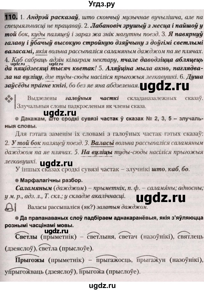 ГДЗ (Решебник №2) по белорусскому языку 9 класс Валочка Г.М. / практыкаванне / 110