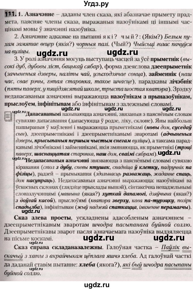 ГДЗ (Решебник №2) по белорусскому языку 9 класс Валочка Г.М. / практыкаванне / 111