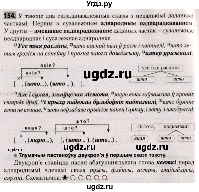 ГДЗ (Решебник №2) по белорусскому языку 9 класс Валочка Г.М. / практыкаванне / 154