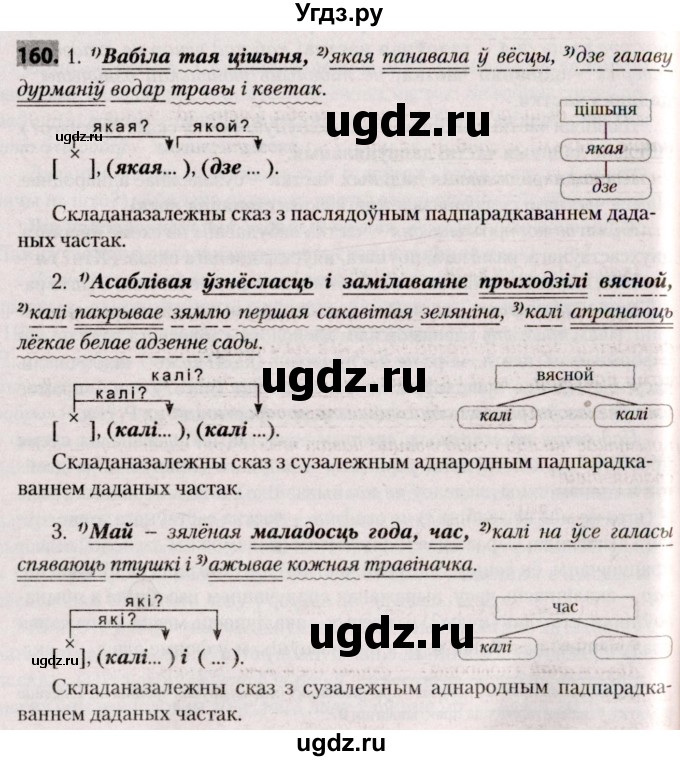 ГДЗ (Решебник №2) по белорусскому языку 9 класс Валочка Г.М. / практыкаванне / 160