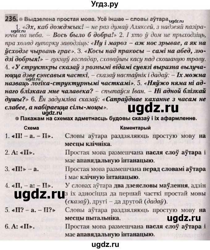 ГДЗ (Решебник №2) по белорусскому языку 9 класс Валочка Г.М. / практыкаванне / 236