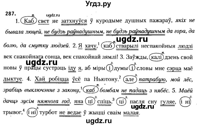 ГДЗ (Решебник №2 к учебнику 2015) по белорусскому языку 7 класс Валочка Г.М. / практыкаванне / 287