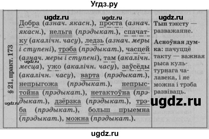 ГДЗ (Решебник №3 к учебнику 2015) по белорусскому языку 7 класс Валочка Г.М. / практыкаванне / 173