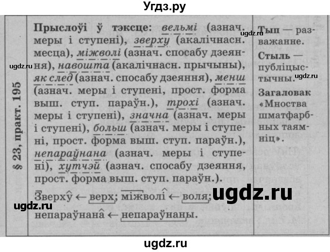 ГДЗ (Решебник №3 к учебнику 2015) по белорусскому языку 7 класс Валочка Г.М. / практыкаванне / 195