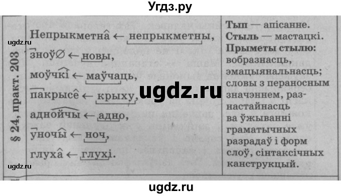 ГДЗ (Решебник №3 к учебнику 2015) по белорусскому языку 7 класс Валочка Г.М. / практыкаванне / 203