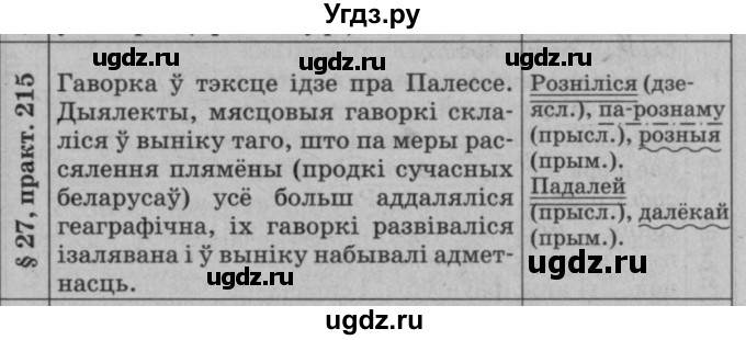 ГДЗ (Решебник №3 к учебнику 2015) по белорусскому языку 7 класс Валочка Г.М. / практыкаванне / 215