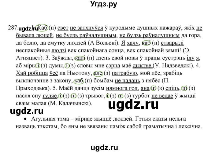 ГДЗ (Решебник №1 к учебнику 2015) по белорусскому языку 7 класс Валочка Г.М. / практыкаванне / 287