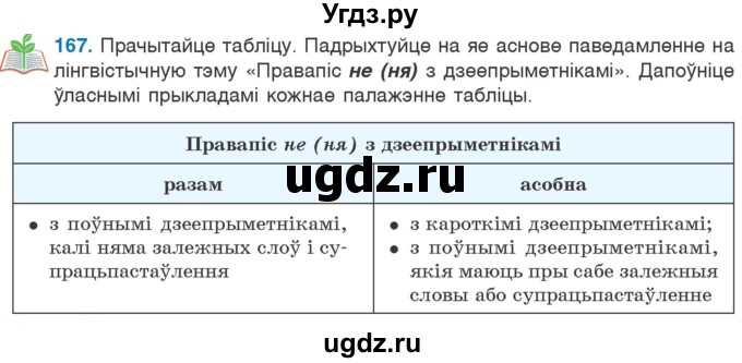 ГДЗ (Учебник 2020) по белорусскому языку 7 класс Валочка Г.М. / практыкаванне / 167