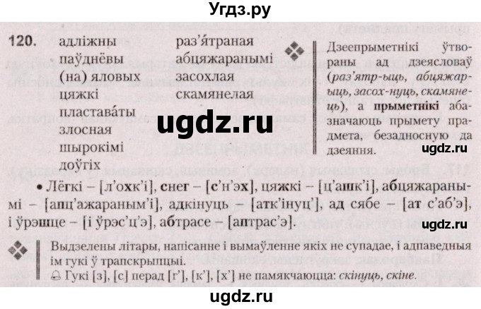 ГДЗ (Решебник №2 к учебнику 2020) по белорусскому языку 7 класс Валочка Г.М. / практыкаванне / 120