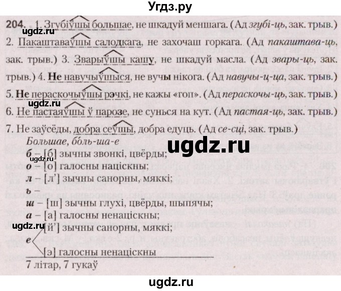 ГДЗ (Решебник №2 к учебнику 2020) по белорусскому языку 7 класс Валочка Г.М. / практыкаванне / 204