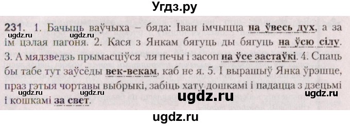 ГДЗ (Решебник №2 к учебнику 2020) по белорусскому языку 7 класс Валочка Г.М. / практыкаванне / 231