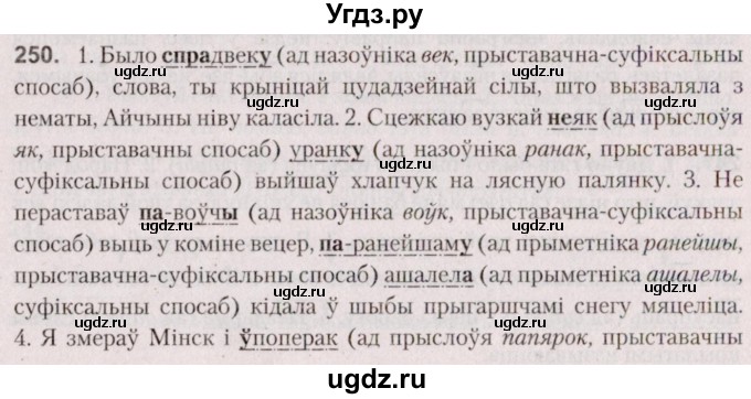 ГДЗ (Решебник №2 к учебнику 2020) по белорусскому языку 7 класс Валочка Г.М. / практыкаванне / 250