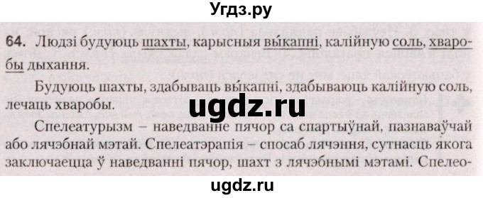 ГДЗ (Решебник №2 к учебнику 2020) по белорусскому языку 7 класс Валочка Г.М. / практыкаванне / 64