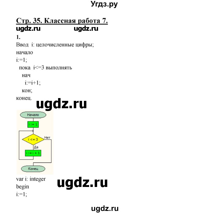 ГДЗ (Решебник) по информатике 9 класс (рабочая тетрадь) Семакин И.Г. / часть 2 / классные работа / 7 (стр. 35)