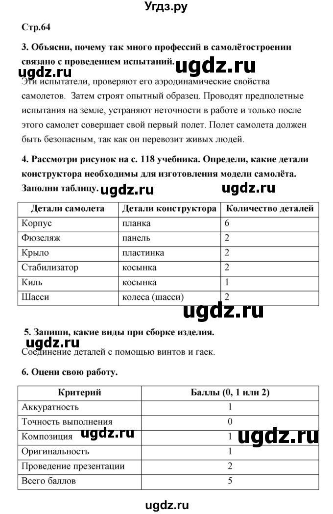 ГДЗ (Решебник (2019)) по технологии 4 класс (рабочая тетрадь) Роговцева Н.И. / страница / 64